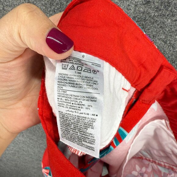 New Old Navy Shorts Women 8 Red Floral Mid Rise Chino Everyday Short Pockets - Picture 6 of 7